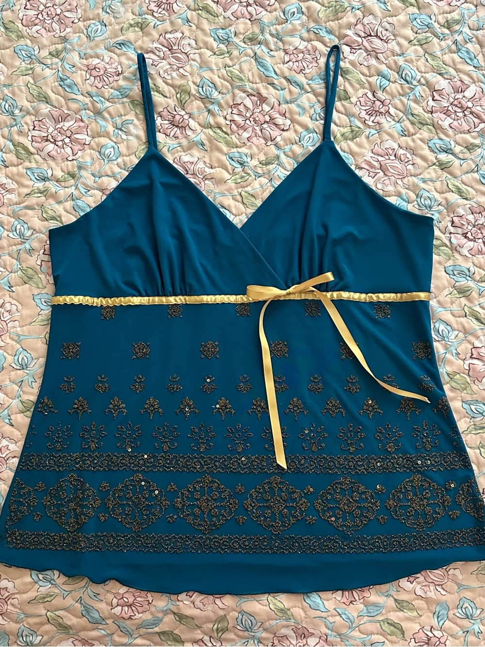 Y2K Perseption Blue Fairy Beaded Sequin Bow Detail Women’s Tank